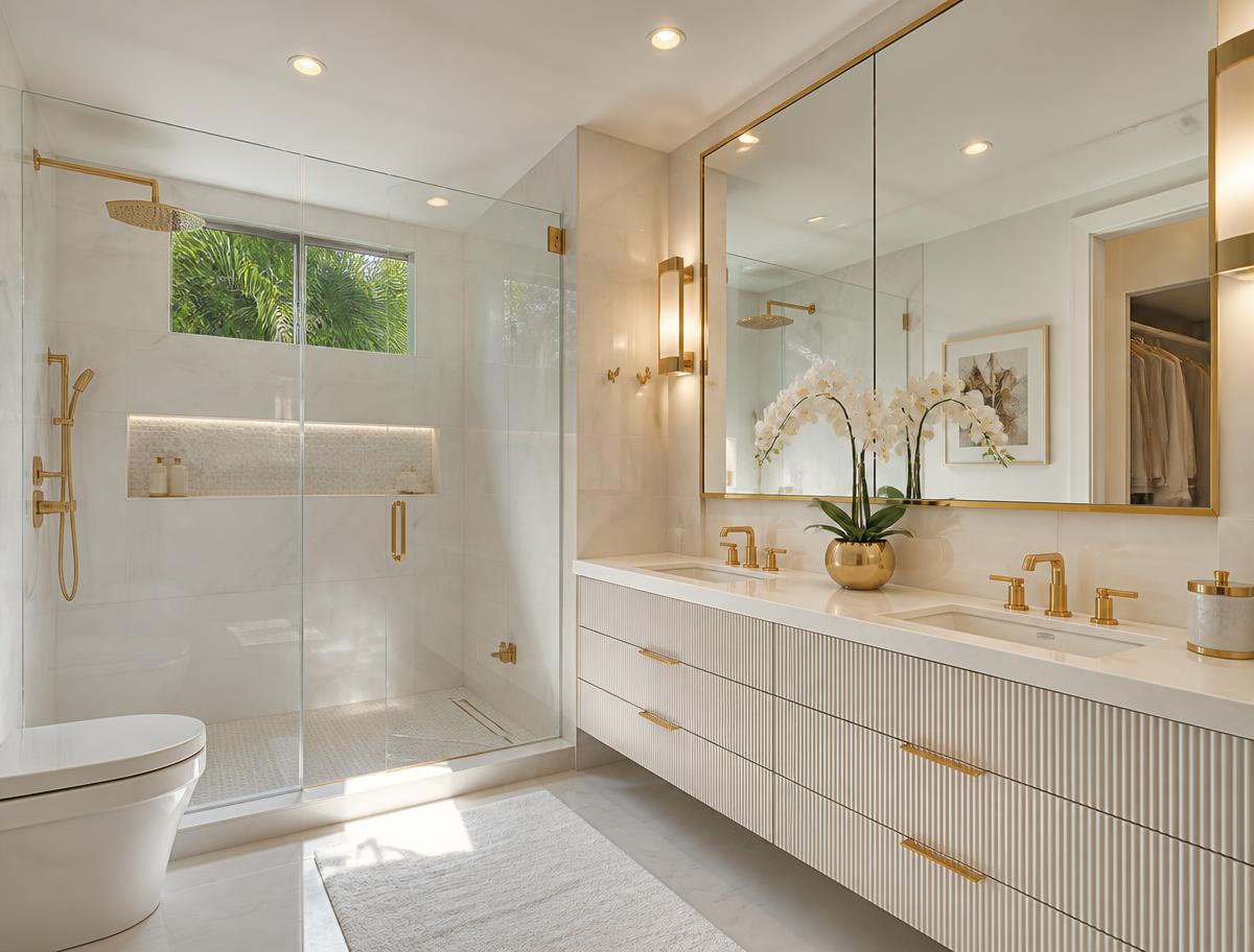 Pristine modern bathroom maintained by recurring service