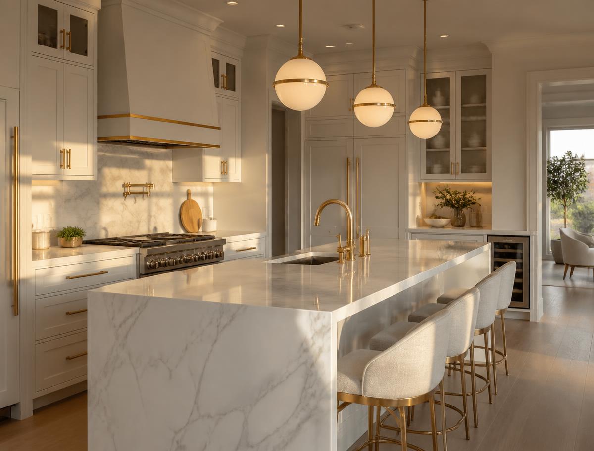 Spotless marble kitchen island